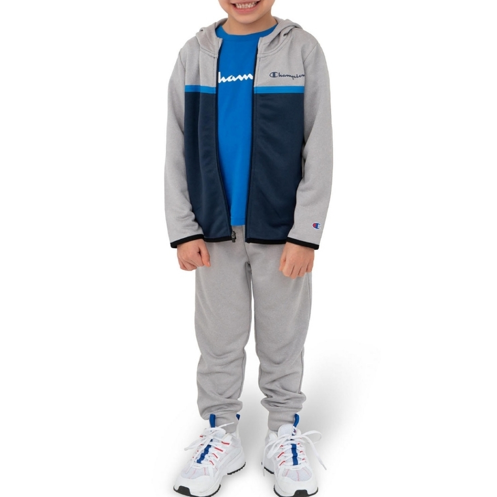 Champion Toddler Boys' Grey and Navy Active Hoodie, Joggers and T-Shirt Set, 3T
